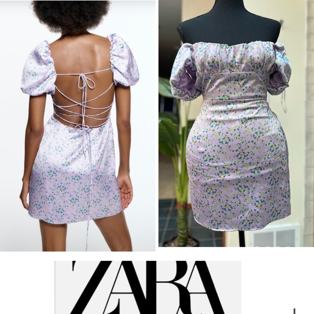 Zara satin effect print dress, New, Xs